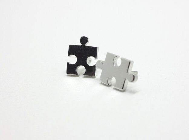 Puzzle Earrings in Fine Detail Polished Silver