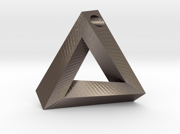 Penrose Triangle - Pendant (3.5cm | 3.5mm hole) in Polished Bronzed Silver Steel