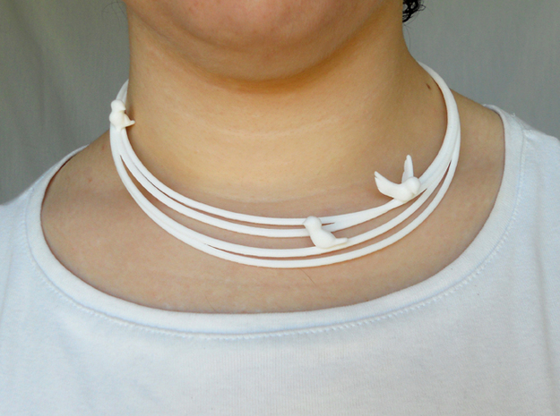 Birds on Wires Necklace in White Processed Versatile Plastic