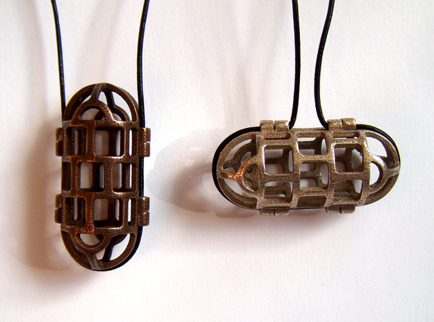 Pendant Cage in Polished Bronzed Silver Steel