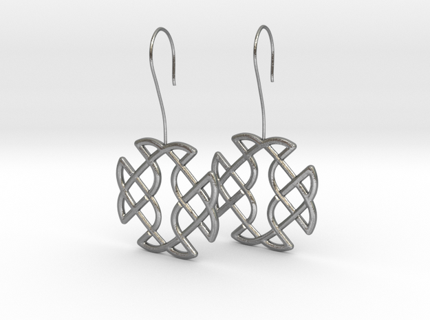 Celtic Square Cross earrings with earwire in Natural Silver