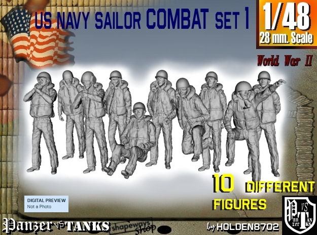 1-48 US Navy Sailors Combat SET 1 in Smooth Fine Detail Plastic