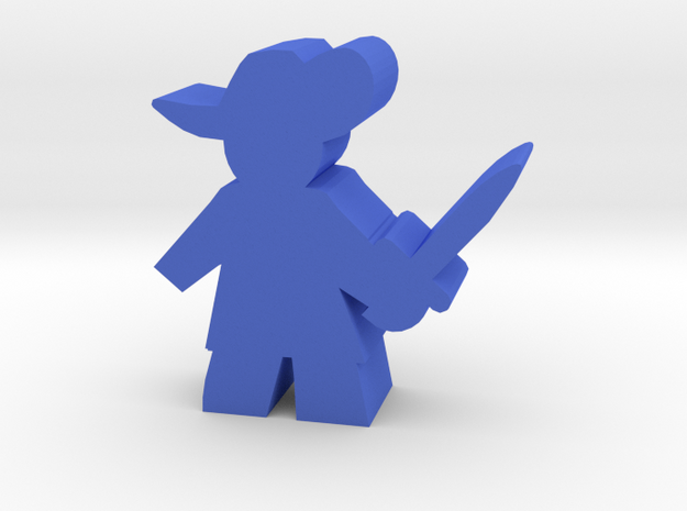 Game Piece, Musketeer, sword ready in Blue Processed Versatile Plastic