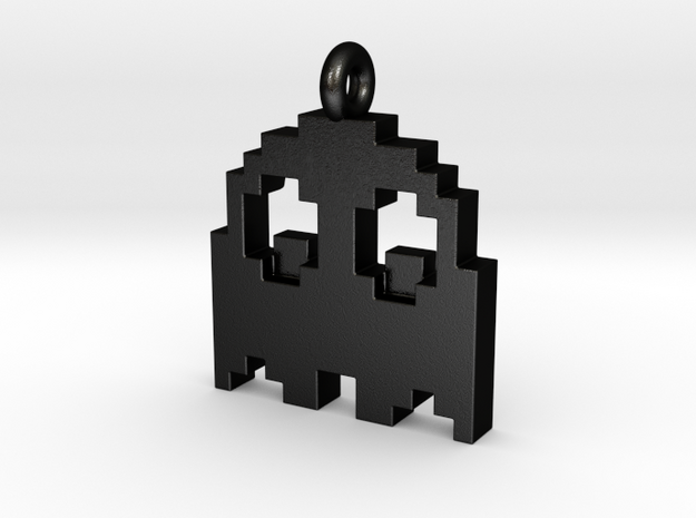 Pac-Man Pendant - Ghost (rounded corners) in Matte Black Steel