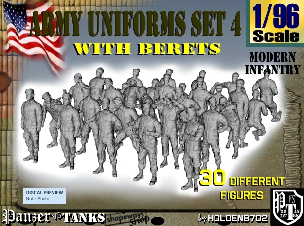 1-96 Army Modern Uniforms Set4 in Tan Fine Detail Plastic