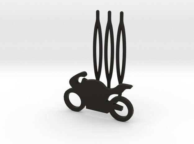 Motorbike decorative hair comb - small size  in Black Natural Versatile Plastic