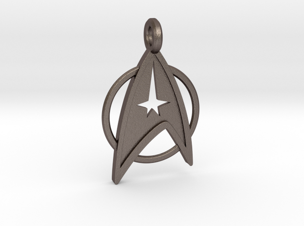Star Trek Keychain in Polished Bronzed Silver Steel