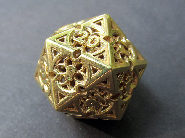 Gothic Rosette d20 in Natural Brass