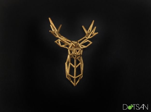 Stag Deer Facing Forward Pendant  in Polished Gold Steel