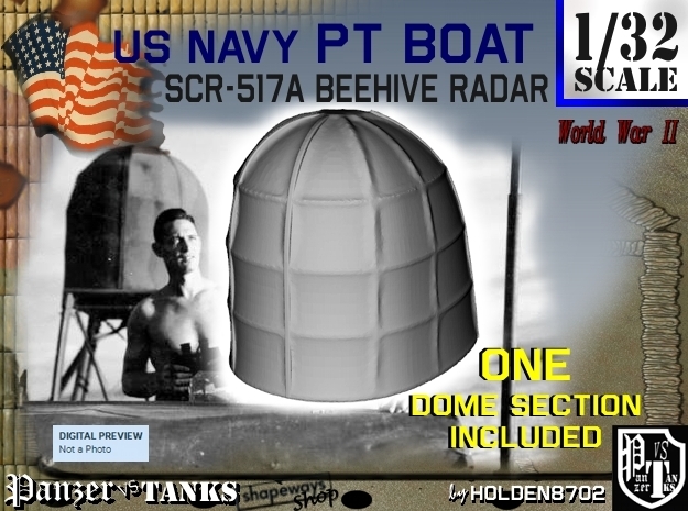 1-32 PT Boat Beehive Radar Dome in White Processed Versatile Plastic