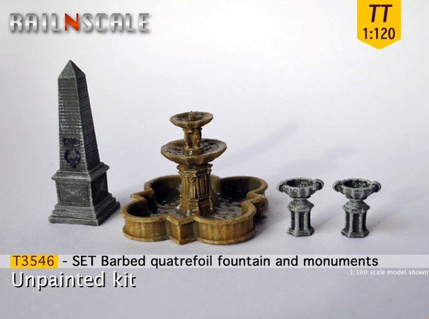 SET Quatrefoil fountain with monument (TT 1:120) in Tan Fine Detail Plastic