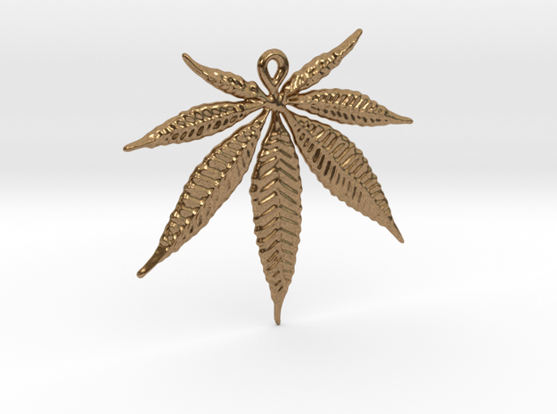 Marijuana leaf pendant in Natural Brass