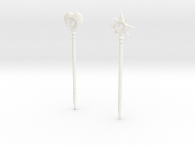 Magic wands of Trollan "heart and star SET" in White Processed Versatile Plastic