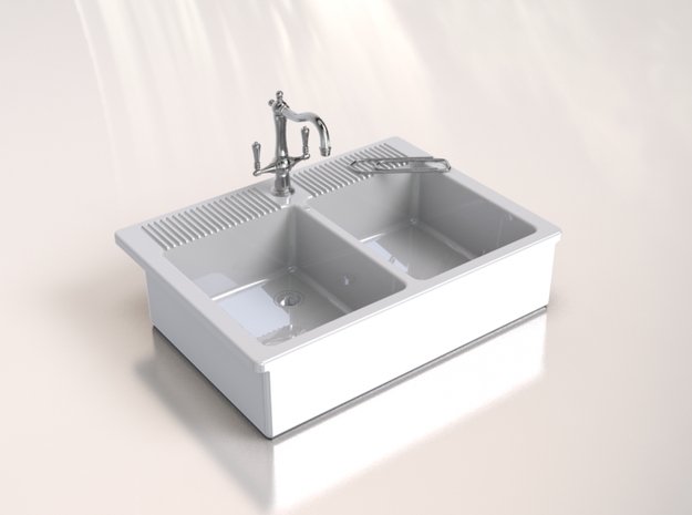 Miniature Doll House Kitchen Sink A, 1:12 in White Processed Versatile Plastic