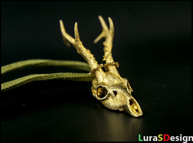 Roe Deer Skull Pendant in Polished Bronzed Silver Steel
