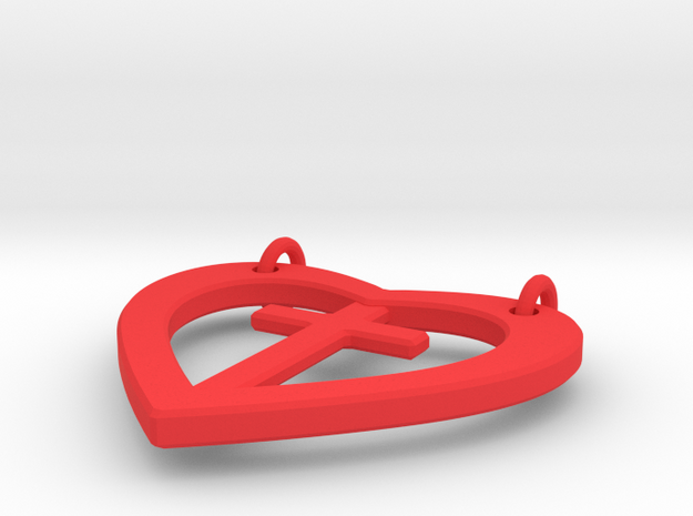 Heart Cross Pendant in Red Processed Versatile Plastic