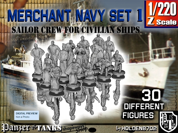 1-220 Merchant Navy Crew Set 1 in Clear Ultra Fine Detail Plastic
