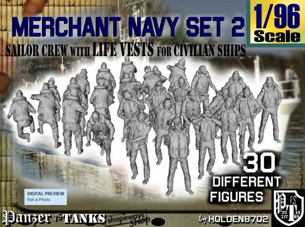1/96 Merchant Navy Crew Set 2 in Tan Fine Detail Plastic