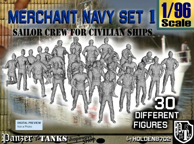 1/96 Merchant Navy Crew Set 1 in Tan Fine Detail Plastic