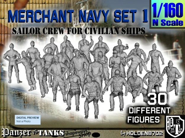 1/160 Merchant Navy Crew Set 1 in Clear Ultra Fine Detail Plastic