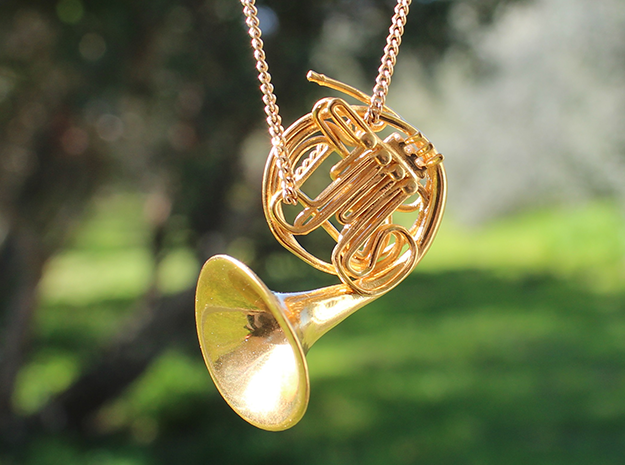 French Horn Pendant in 18k Gold Plated Brass