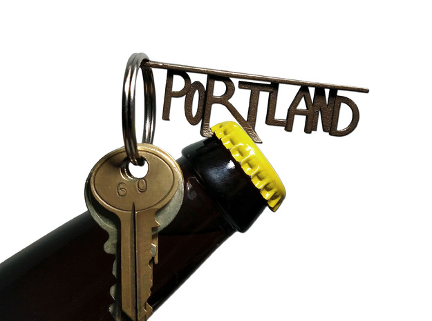 PORTLAND Bottle Opener Keychain in Polished Bronze Steel