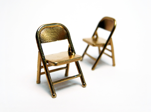 1:48 Miniature Pair of Folding Chairs in Natural Brass