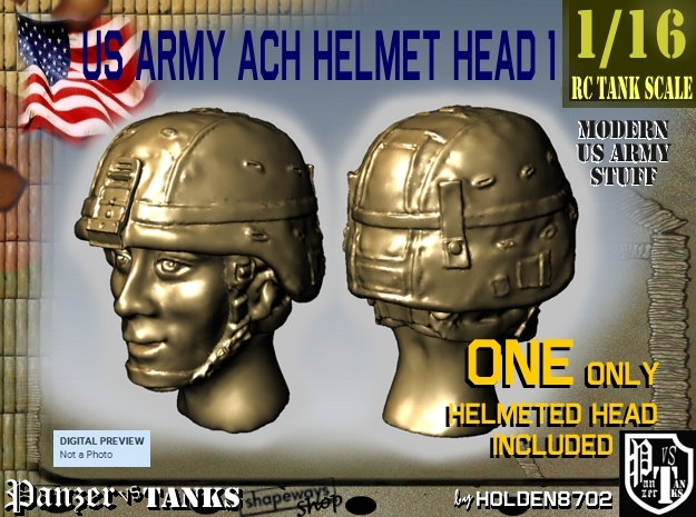 1/16 US Army ACH HELMET Head 1 in Tan Fine Detail Plastic