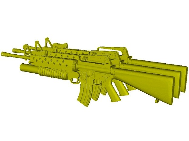 1/16 scale Colt M-16A1 & M-203 rifles x 3 in Tan Fine Detail Plastic