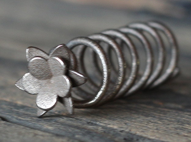 Helix Hair Pin Flower in Polished Bronzed Silver Steel
