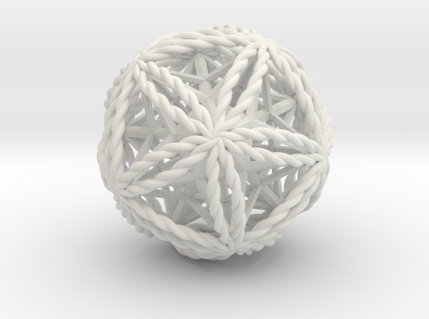 Twisted Icosasphere w/nest Stellated Dodecahedron  in White Natural Versatile Plastic