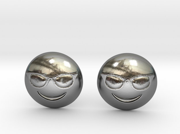 Sunglasses Emoji in Polished Silver