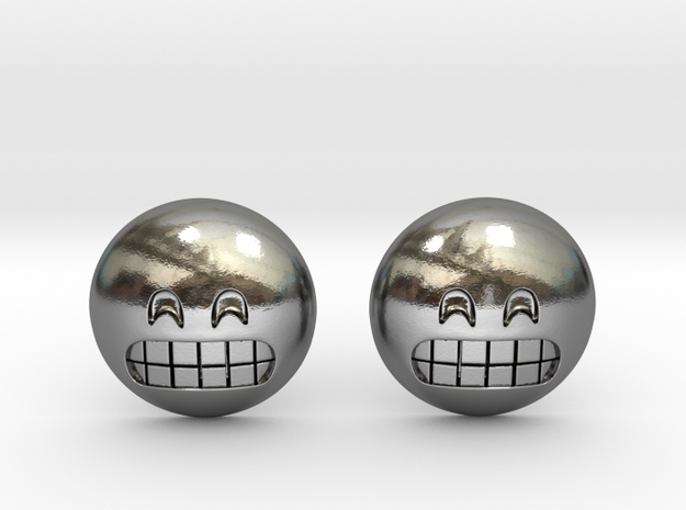 Grinning Emoji with Smiling Eyes in Polished Silver