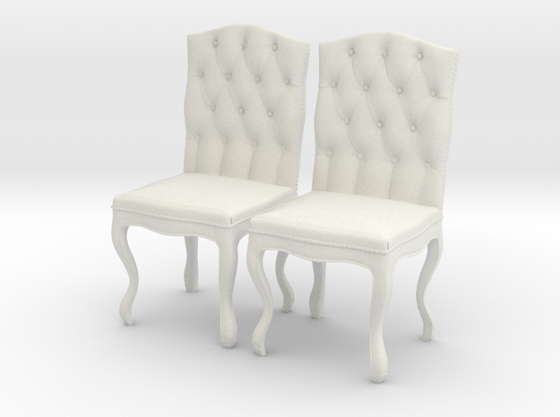Tufted Dining Chair Set Of 2 in White Natural Versatile Plastic: 1:12