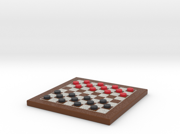 Checkers Board 1/12 Scale in Frame with Pieces in Full Color Sandstone