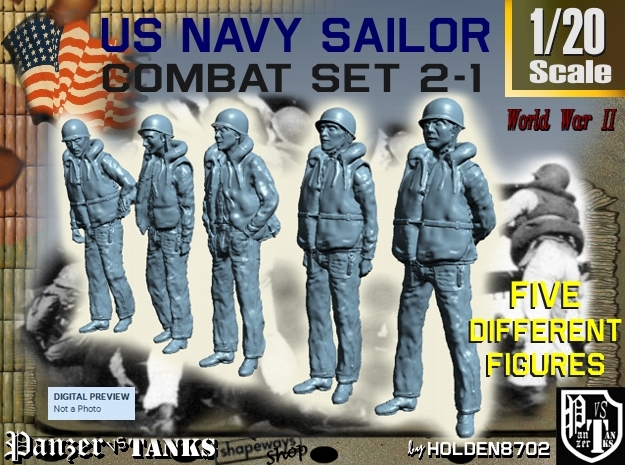 1-20 US Navy Sailors Combat SET 2-1 in White Natural Versatile Plastic
