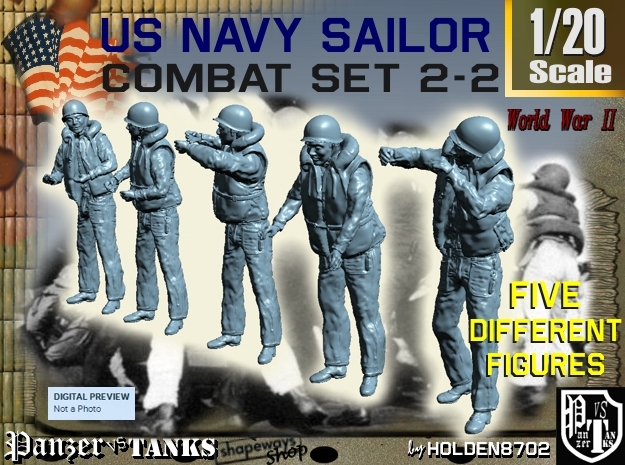 1-20 US Navy Sailors Combat SET 2-2 in White Natural Versatile Plastic