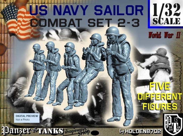 1-32 US Navy Sailors Combat SET 2-3 in Tan Fine Detail Plastic