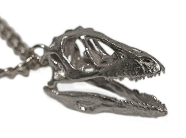 Deinonychus Dinosaur Skull Pendant in Natural Silver