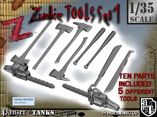 1-35 Zombie Tools Set 001 in Tan Fine Detail Plastic