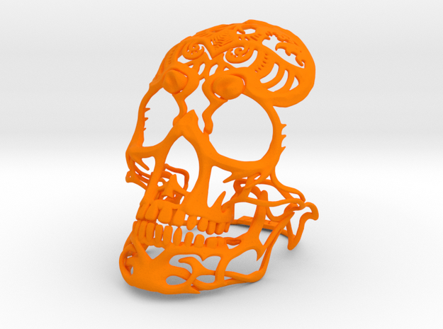 Skull sculpture Tribal Sugar 70mm in Orange Processed Versatile Plastic