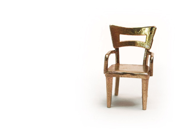 Pair of 1:48 Dog Bone Chairs, with Arms in Natural Brass