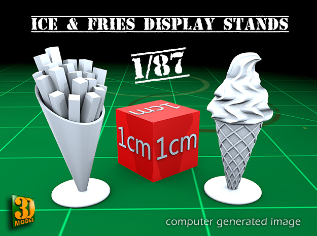 16 ICE & FRIES display stands (1:87) in Tan Fine Detail Plastic