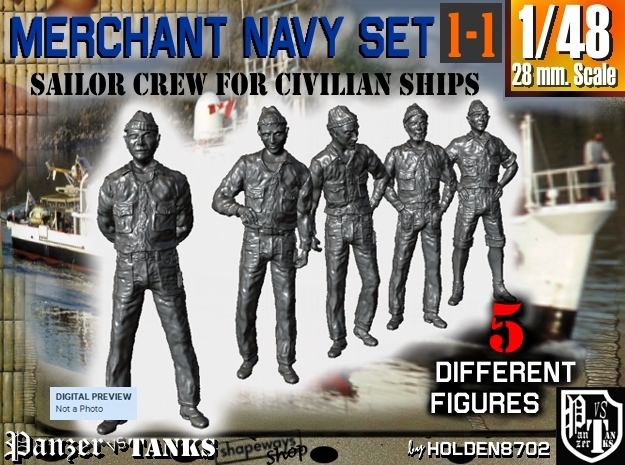 1-48 Merchant Navy Crew Set 1-1 in Tan Fine Detail Plastic