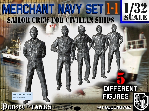1-32 Merchant Navy Crew Set 1-1 in Tan Fine Detail Plastic