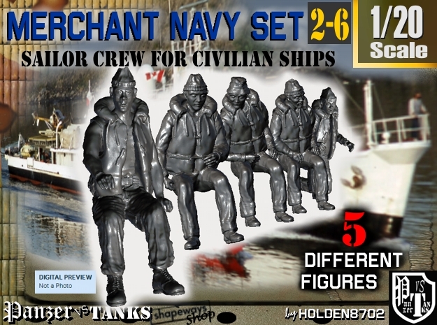 1-20 Merchant Navy Crew Set 2-6 in White Natural Versatile Plastic
