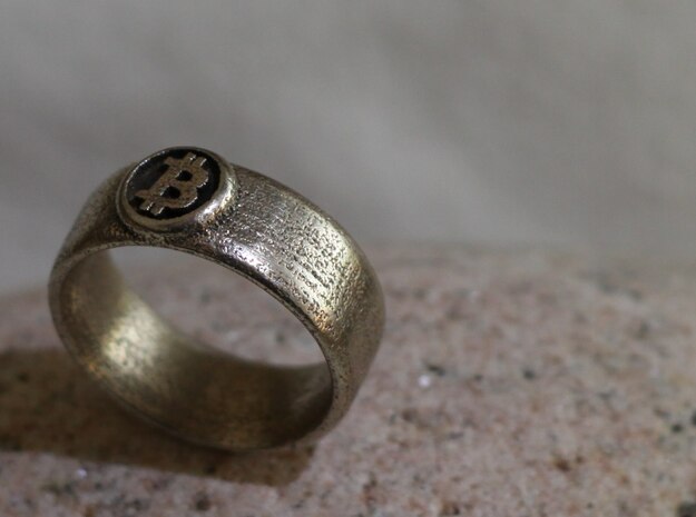 Bitcoin Ring (BTC) - Size 12.0 (U.S. 21.39mm dia) in Polished Bronzed Silver Steel