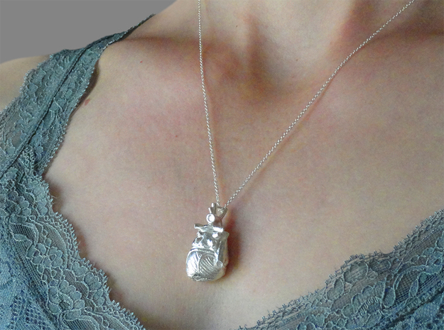 Anatomical Heart Pendant in Natural Silver