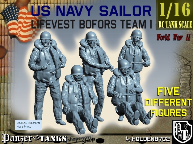 1-16 USN Sailor Lifevest Bofors TEAM 1 in White Natural Versatile Plastic