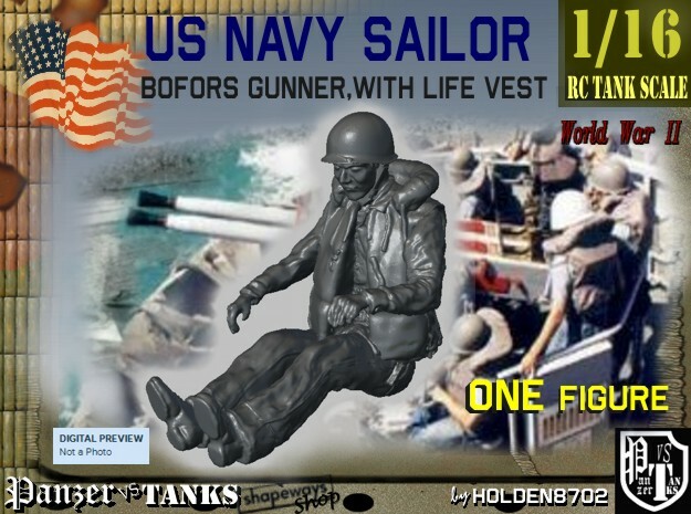 1-16 USN Sailor Lifevest Bofors Gunner 1 in White Natural Versatile Plastic